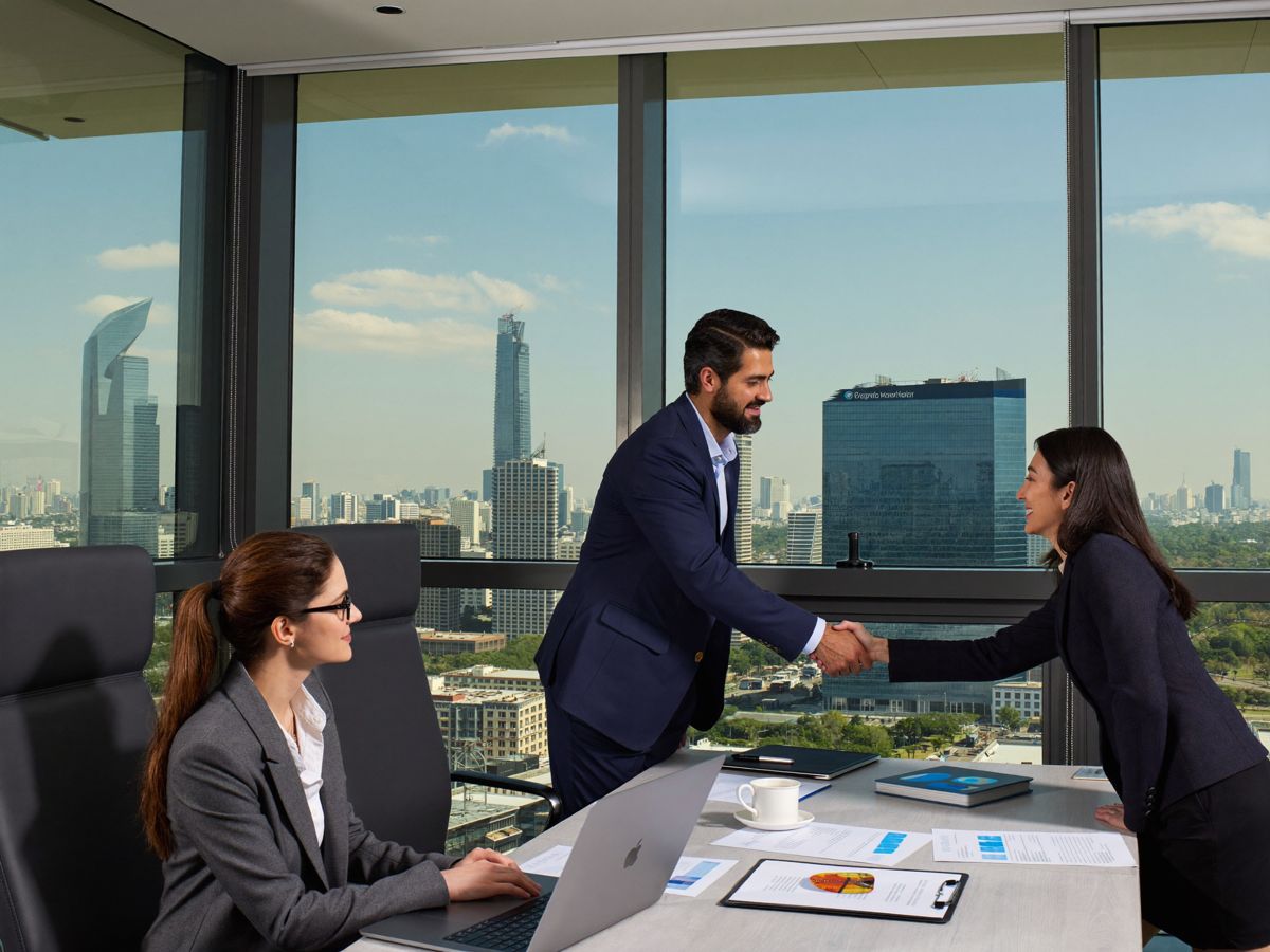 Executives meeting in a high-rise office